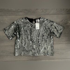 Sequin Silver Top H&M new oversized crop cropped shirt
